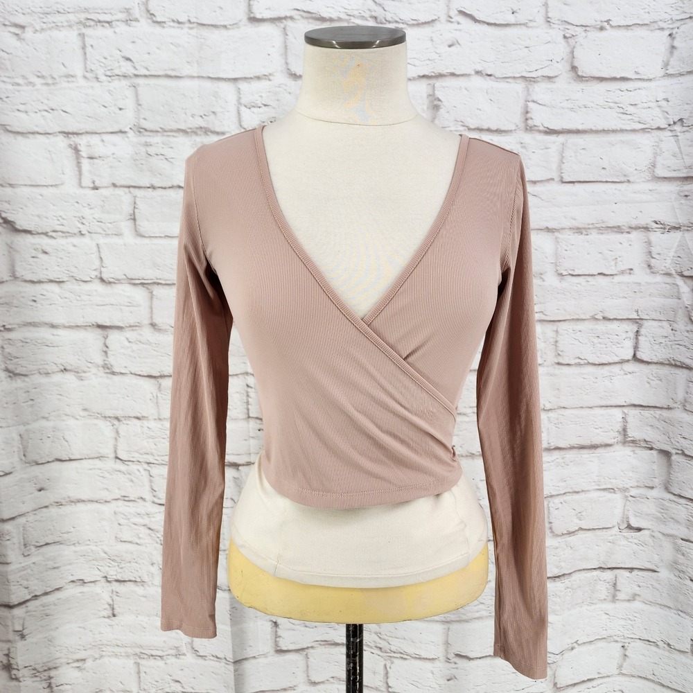 Garage Balletcore Wrap Top Cropped Coquette Clean Girl Long Sleeve Stretch Small